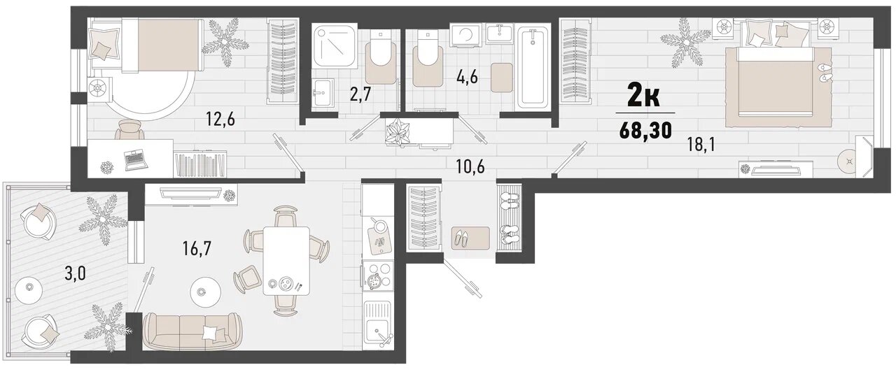 68,3 м², 2-комнатная квартира 17 785 320 ₽ - изображение 1