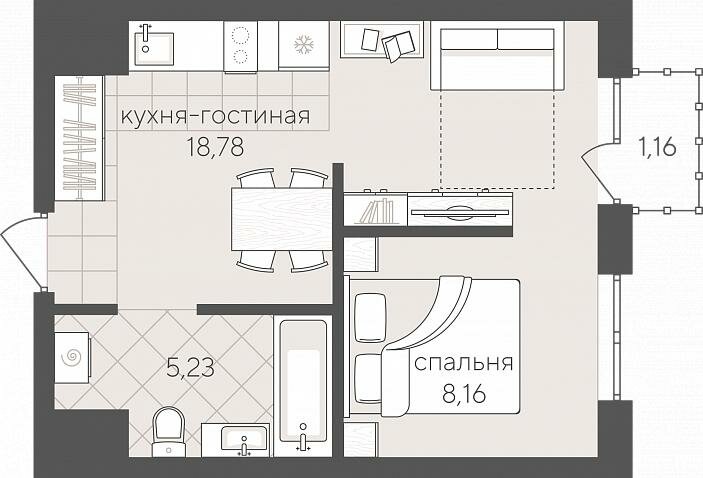 33,3 м², 1-комнатная квартира 3 900 000 ₽ - изображение 1