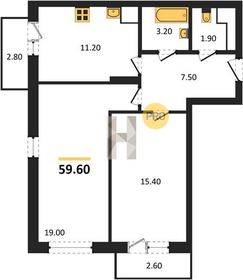 Квартира 59,6 м², 2-комнатная - изображение 2