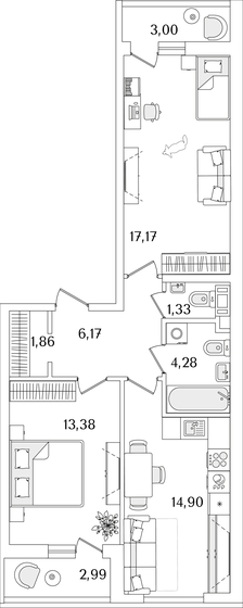 62,1 м², 2-комнатная квартира 17 206 922 ₽ - изображение 1