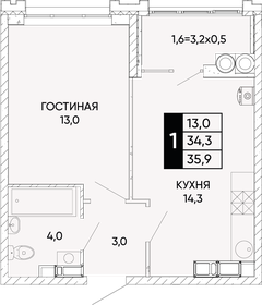 Квартира 35,9 м², 1-комнатная - изображение 1