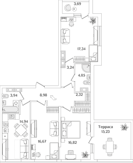 94,7 м², 3-комнатная квартира 25 891 018 ₽ - изображение 1