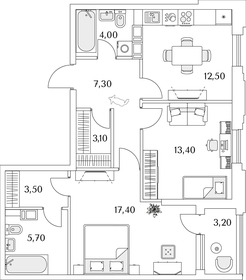 Квартира 68,5 м², 2-комнатная - изображение 1