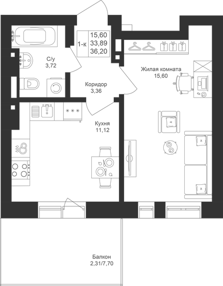 36,2 м², 1-комнатная квартира 6 009 200 ₽ - изображение 26