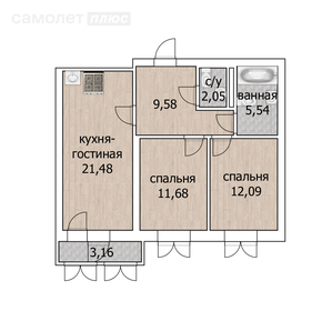 Квартира 64 м², 2-комнатная - изображение 1