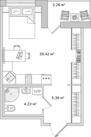 Квартира 32,6 м², студия - изображение 1