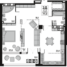 Квартира 81,4 м², 2-комнатная - изображение 2