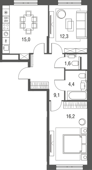 58,6 м², 3-комнатная квартира 20 297 868 ₽ - изображение 18