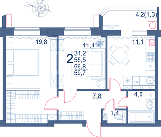 59 м², 2-комнатная квартира 8 300 000 ₽ - изображение 84