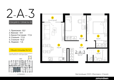 54,1 м², 2-комнатная квартира 9 774 000 ₽ - изображение 44