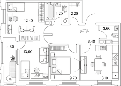 Квартира 68 м², 3-комнатная - изображение 1