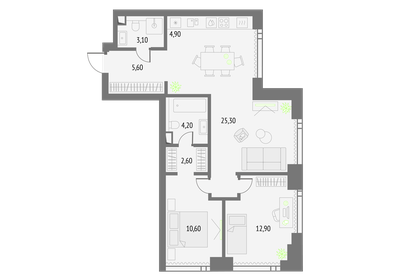 Квартира 69,2 м², 2-комнатная - изображение 1