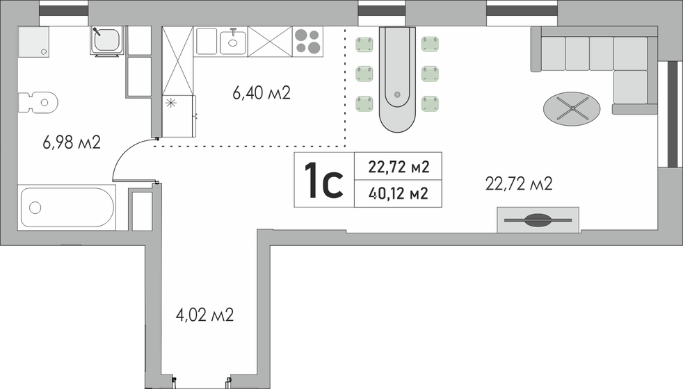 40,1 м², 1-комнатная квартира 4 012 000 ₽ - изображение 12