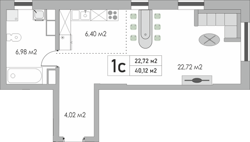 Квартира 40,1 м², 1-комнатная - изображение 1