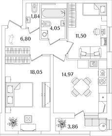 59,1 м², 2-комнатная квартира 14 524 604 ₽ - изображение 20
