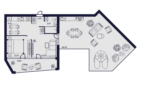 Квартира 91,6 м², 2-комнатные - изображение 1