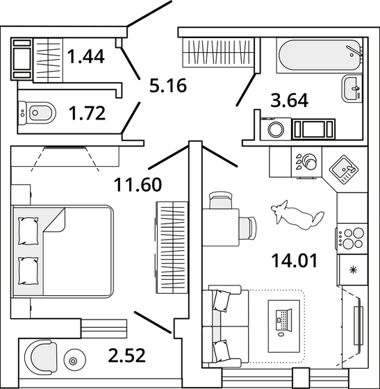 38,8 м², 1-комнатная квартира 10 107 462 ₽ - изображение 26