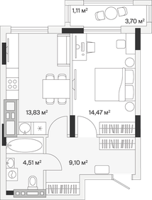 Квартира 43 м², 1-комнатная - изображение 1