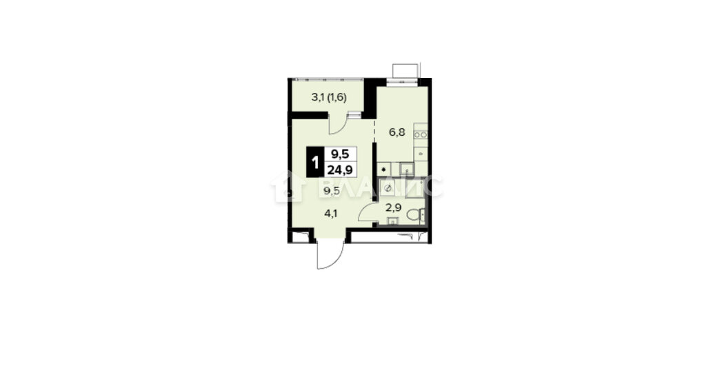 24,9 м², 1-комнатная квартира 8 000 000 ₽ - изображение 1