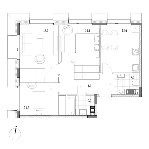 64,8 м², 3-комнатные апартаменты 12 830 400 ₽ - изображение 1