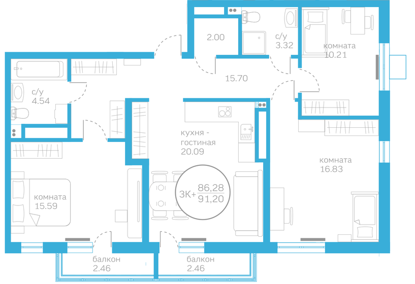 86,3 м², 3-комнатная квартира 8 980 000 ₽ - изображение 36
