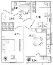 Квартира 59,1 м², 2-комнатная - изображение 1