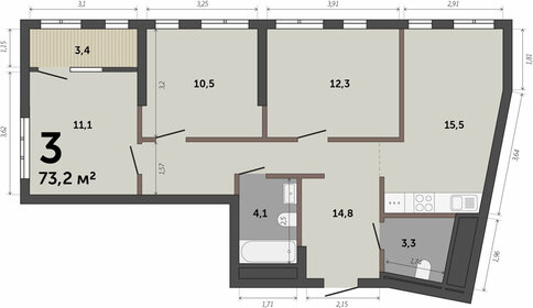 Квартира 73,2 м², 3-комнатная - изображение 1