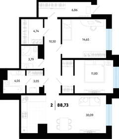 Квартира 88,7 м², 2-комнатная - изображение 1