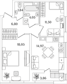 59,1 м², 2-комнатная квартира 14 524 604 ₽ - изображение 13