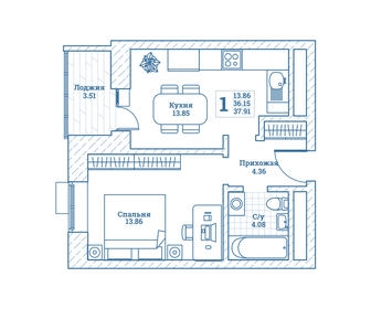 37,4 м², 1-комнатная квартира 4 413 200 ₽ - изображение 20