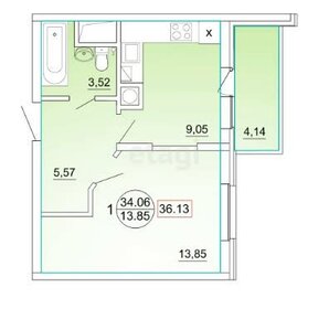 Квартира 34,1 м², 1-комнатная - изображение 1