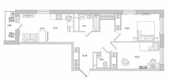 Квартира 66,2 м², 2-комнатная - изображение 1