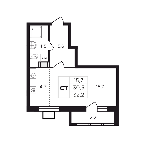 33,8 м², квартира-студия 4 189 220 ₽ - изображение 17