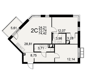 74,3 м², 2-комнатная квартира 13 739 950 ₽ - изображение 9