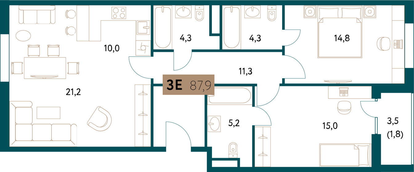 87,9 м², 3-комнатная квартира 43 161 760 ₽ - изображение 1
