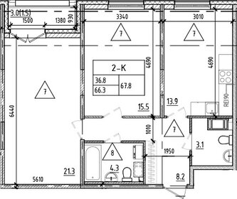 Квартира 67,8 м², 2-комнатная - изображение 1