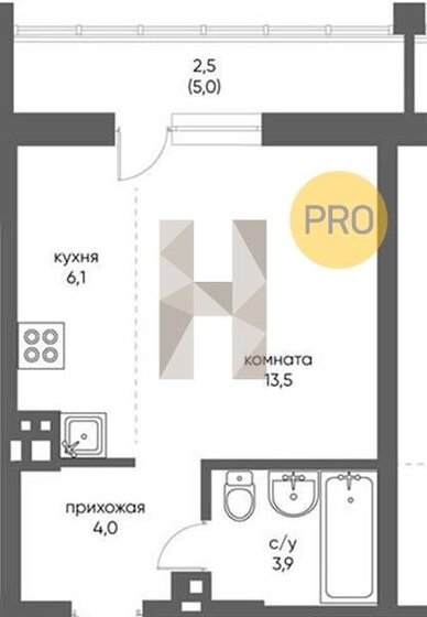 30,1 м², квартира-студия 3 700 000 ₽ - изображение 1