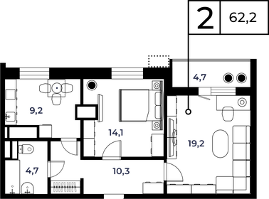 Квартира 62 м², 2-комнатная - изображение 1