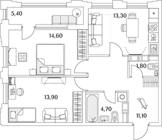 66,5 м², 2-комнатная квартира 12 990 000 ₽ - изображение 129