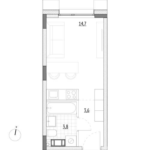 22,1 м², апартаменты-студия 4 884 100 ₽ - изображение 1
