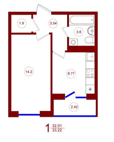 33 м², 1-комнатная квартира 3 000 000 ₽ - изображение 73