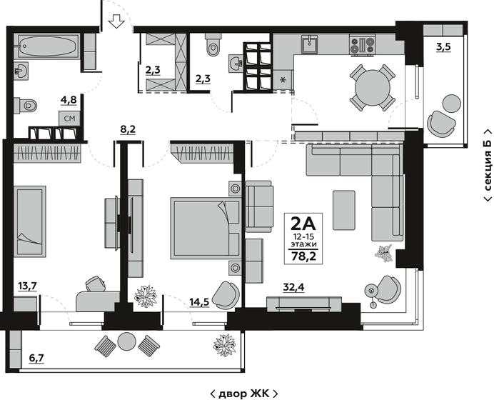 78,2 м², 2-комнатная квартира 10 950 000 ₽ - изображение 1