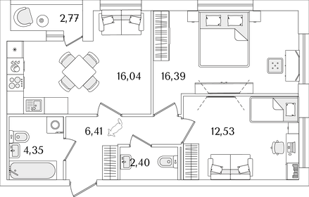 57,1 м², 2-комнатная квартира 9 411 000 ₽ - изображение 64