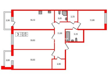 Квартира 91,4 м², 3-комнатная - изображение 1