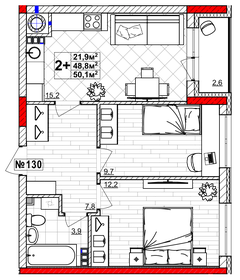 50,7 м², 2-комнатная квартира 6 360 288 ₽ - изображение 3