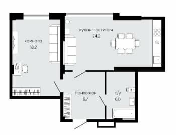 Квартира 58,9 м², 1-комнатная - изображение 1