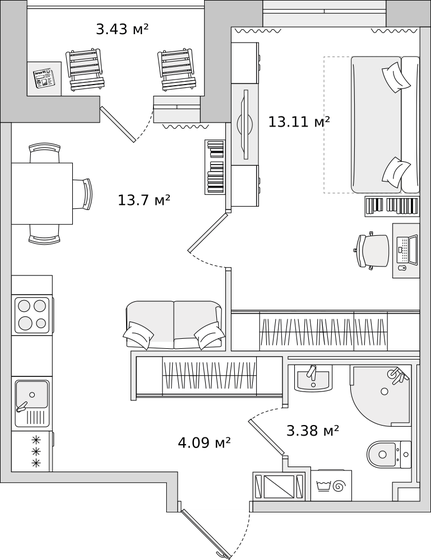 37,7 м², 1-комнатная квартира 7 568 338 ₽ - изображение 1