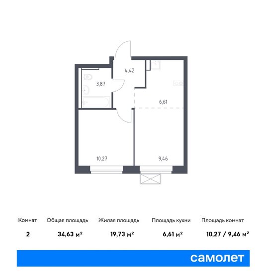 34,6 м², 1-комнатная квартира 7 845 272 ₽ - изображение 17