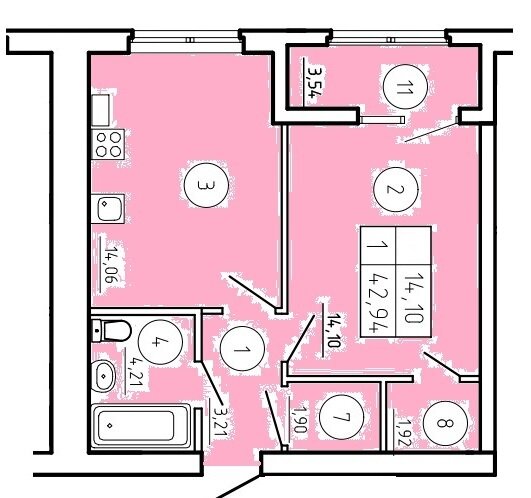 42,9 м², 1-комнатная квартира 3 374 000 ₽ - изображение 1