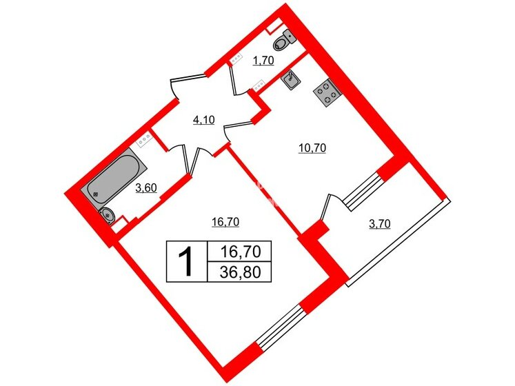 36,8 м², 1-комнатная квартира 7 300 000 ₽ - изображение 1
